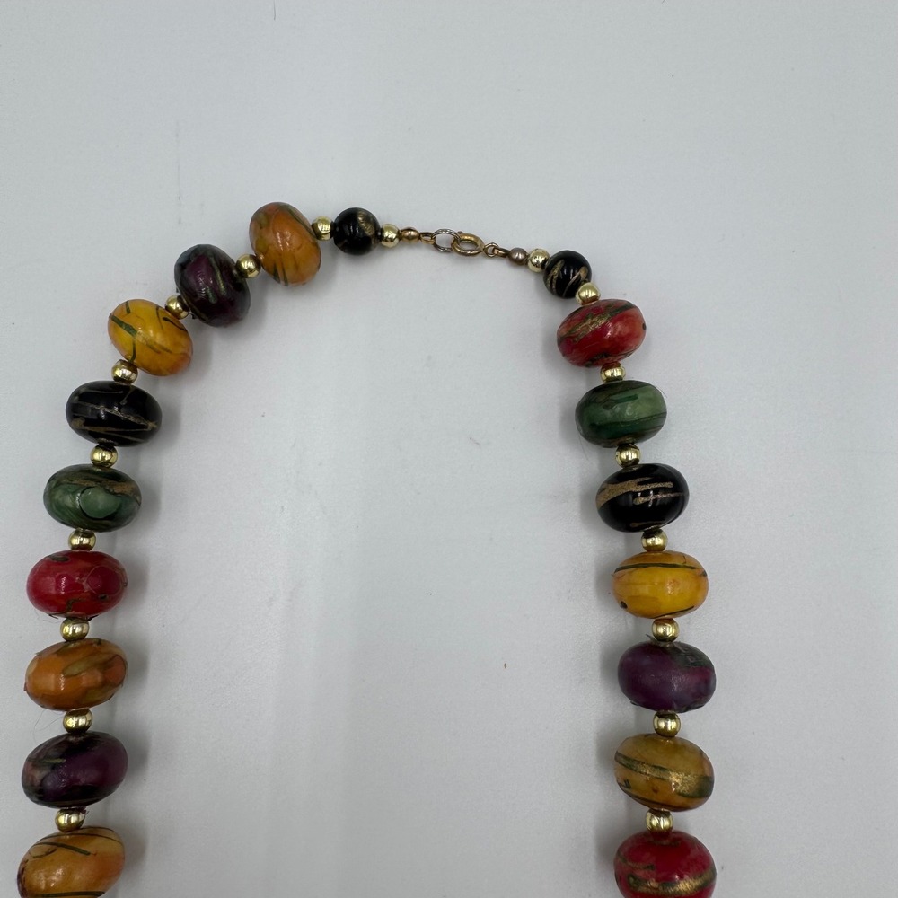 Vintage Beaded Necklace Women Multicolor Boho Gold Accents - Picture 2 of 6